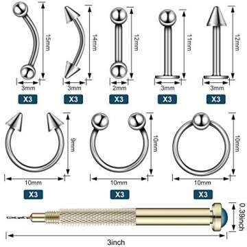 25 Pieces Nail Art Dangle Charms with Piercing Tool Hand Drill, Nail Jewelry Rings Charms Pierced Art Supplies for Tips, Acrylic, Gels Decorations(Silver)