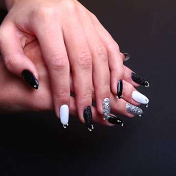 25 Pieces Nail Art Dangle Charms with Piercing Tool Hand Drill, Nail Jewelry Rings Charms Pierced Art Supplies for Tips, Acrylic, Gels Decorations(Silver)