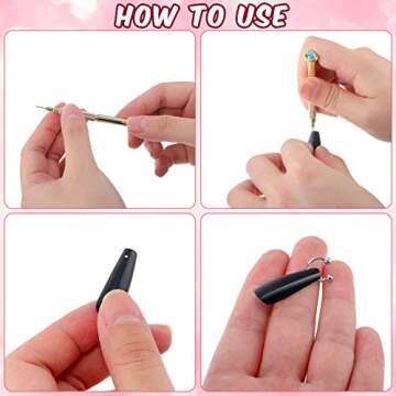 25 Pieces Nail Art Dangle Charms with Piercing Tool Hand Drill, Nail Jewelry Rings Charms Pierced Art Supplies for Tips, Acrylic, Gels Decorations(Silver)