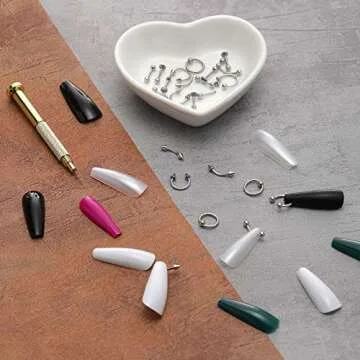 25 Pieces Nail Art Dangle Charms with Piercing Tool Hand Drill, Nail Jewelry Rings Charms Pierced Art Supplies for Tips, Acrylic, Gels Decorations(Silver)