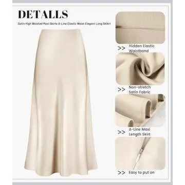 Amy Babe Women's Satin Silky High Waist Maxi Skirt Elegant Elastic Waistband A Line Long Skirts (Zip Champagne, Small)