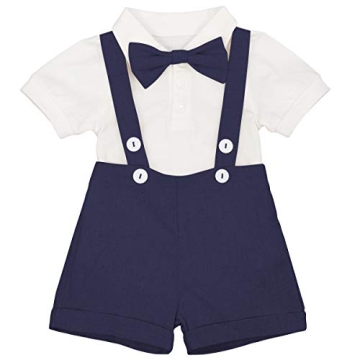 US Infant Toddler Boys' Navy Blue Dress Shirt Romper 3PCS Set