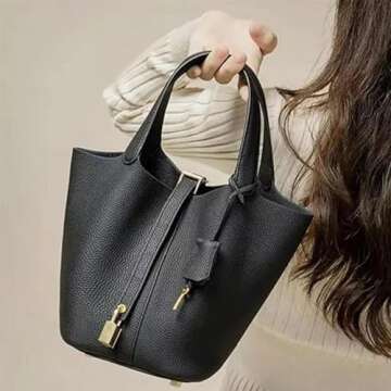 Trendy Plain Color Leather Handbag with Lock Design