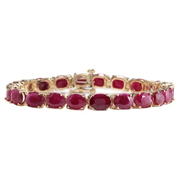 Fashion Strada 30.89 Carat Natural Red Ruby 14K Yellow Gold Luxury Tennis Bracelet for Women Exclusi...