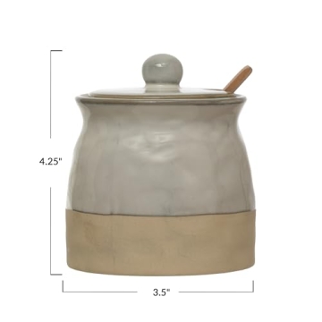 Creative Co-Op White Stoneware Sugar Pot with Lid