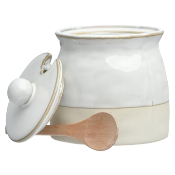 Creative Co-Op White Stoneware Sugar Pot with Lid