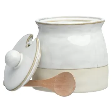 Creative Co-Op White Stoneware Sugar Pot with Lid