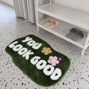PTXZEQ You Look Good Bath Mat Green Bathroom Rugs Cute Funny Bathroom Decor Door Mat Microfiber Shower Bathtub Mat Non-Slip Washable Mat(31.49"x19.68", Green)