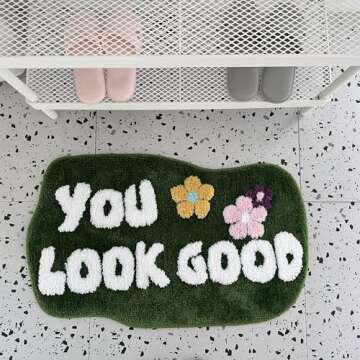 PTXZEQ You Look Good Bath Mat Green Bathroom Rugs Cute Funny Bathroom Decor Door Mat Microfiber Shower Bathtub Mat Non-Slip Washable Mat(31.49"x19.68", Green)