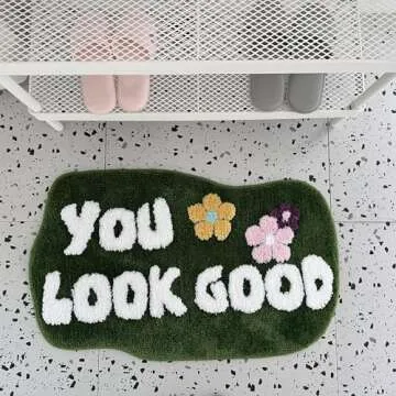 PTXZEQ You Look Good Bath Mat Green Bathroom Rugs Cute Funny Bathroom Decor Door Mat Microfiber Shower Bathtub Mat Non-Slip Washable Mat(31.49"x19.68", Green)