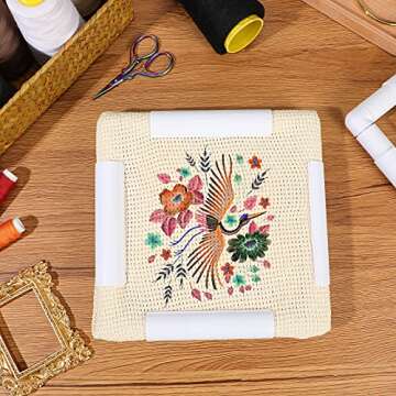 Janinka Embroidery Hoop 3 Pcs Cross Stitch Hoops and Frames White Rectangular Cross Stitch Embroidery Snap Frame DIY Sewing Tool for Quilting Silk-Painting 6 x 6, 8 x 8, 11 x 11 in(White)