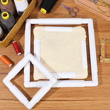 Janinka Embroidery Hoop 3 Pcs Cross Stitch Hoops and Frames White Rectangular Cross Stitch Embroidery Snap Frame DIY Sewing Tool for Quilting Silk-Painting 6 x 6, 8 x 8, 11 x 11 in(White)