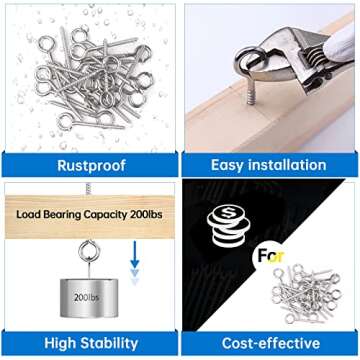 Muzata 10 Pack Heavy Duty Stainless Steel Eye Hooks