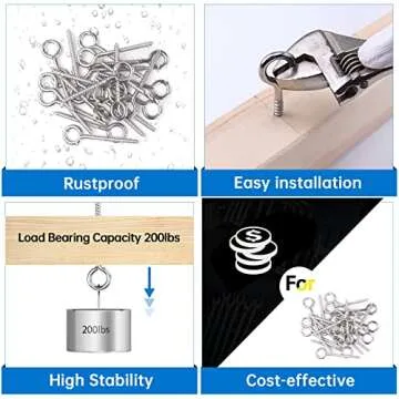 Muzata 10 Pack Heavy Duty Stainless Steel Eye Hooks