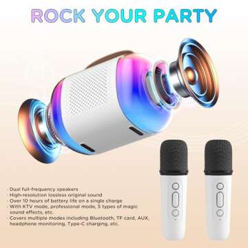 Mini Karaoke Machine for Kids, Portable Karaoke Machine with 2 Wireless Microphones and LED Colorful Lights for Home Party, Gift Toy for Girls 4, 5, 6, 7, 8+ Years Old Toddlers Teens
