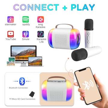 Mini Karaoke Machine for Kids, Portable Karaoke Machine with 2 Wireless Microphones and LED Colorful Lights for Home Party, Gift Toy for Girls 4, 5, 6, 7, 8+ Years Old Toddlers Teens