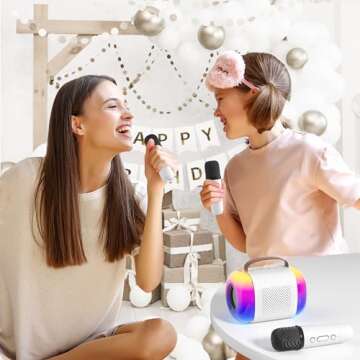 Mini Karaoke Machine for Kids, Portable Karaoke Machine with 2 Wireless Microphones and LED Colorful Lights for Home Party, Gift Toy for Girls 4, 5, 6, 7, 8+ Years Old Toddlers Teens