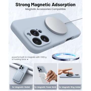 OTOFLY Compatible with iPhone 16 Pro Case, Compatible with MagSafe, Shockproof Magnetic Silicone Case for iPhone 16 Pro,[Military Grade Protection] [2 Pack Screen Protectors], Baby Blue