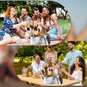 4 Pcs Galvanized Beverage Tubs Insulated Drink Tub with 2 Pcs Ice Scoop and 2 Pcs Stainless Steel Tongs Cold Beer Galvanized Beverage Ice Home Parties, 4 Gallons (Silver, Classic Style)