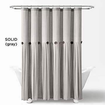 Lush Decor Linen Button Shower Curtain, 72" W x 72" L, Gray - Rustic Shower Curtain - Color Block Ba...