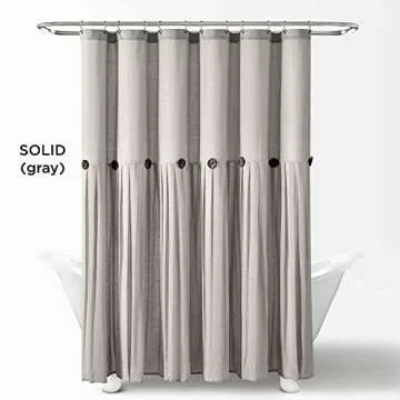 Lush Decor Linen Button Shower Curtain, 72" W x 72" L, Gray - Rustic Shower Curtain - Color Block Ba...