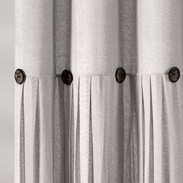Lush Decor Linen Button Shower Curtain, 72" W x 72" L, Gray - Rustic Shower Curtain - Color Block Bath Curtain With Coconut Button Detail- Country & Modern Farmhouse Bathroom Decor