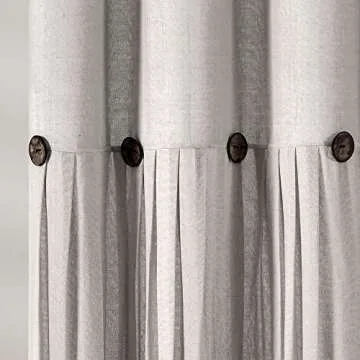 Lush Decor Linen Button Shower Curtain, 72" W x 72" L, Gray - Rustic Shower Curtain - Color Block Bath Curtain With Coconut Button Detail- Country & Modern Farmhouse Bathroom Decor