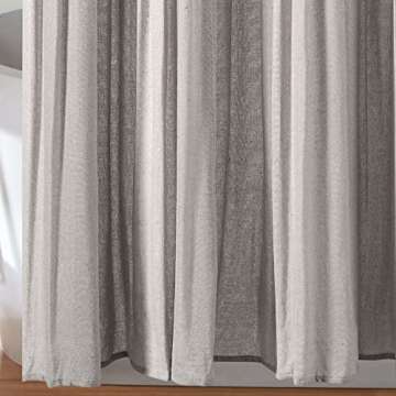 Lush Decor Linen Button Shower Curtain, 72" W x 72" L, Gray - Rustic Shower Curtain - Color Block Bath Curtain With Coconut Button Detail- Country & Modern Farmhouse Bathroom Decor