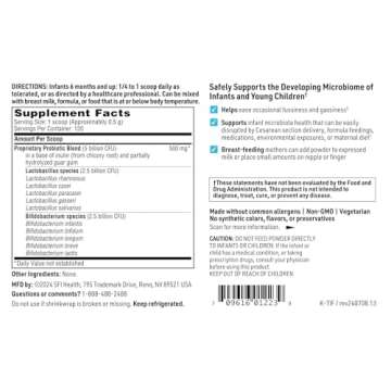 Klaire Labs SFI Health Ther-Biotic Baby - Toddler Probiotic for Kids, Infants & Babies - Microbiome & Bowel Support - Probiotic Powder, Add to Baby Formula, Breast Milk or Solid Food (120 Servings)