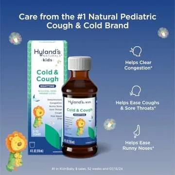 Hyland's Kids Cold and Cough, Nighttime Cough Syrup Medicine for Kids Ages 2 and up, Decongestant, S...