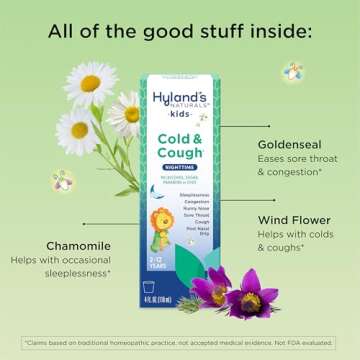 Hyland's Kids Cold and Cough, Nighttime Cough Syrup Medicine for Kids Ages 2 and up, Decongestant, Sore Throat relief and Sleeplessness, Relief of Common Cold Symptoms, 4 Fl Oz
