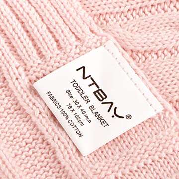 NTBAY 100% Pure Cotton Cable Knit Toddler Blanket, Super Soft Warm Breathable 30x40 Baby Blanket for Crib, Stroller, Nursery, Travel, Newborn, 30x40 Inches, Baby Pink