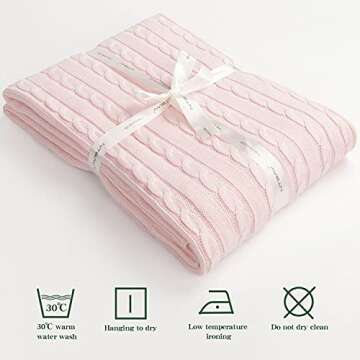 NTBAY 100% Pure Cotton Cable Knit Toddler Blanket, Super Soft Warm Breathable 30x40 Baby Blanket for Crib, Stroller, Nursery, Travel, Newborn, 30x40 Inches, Baby Pink