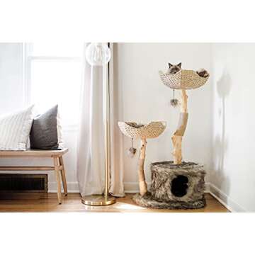 MAU Modern Cat Tree Tower for Large Cats, Real Branch Luxury Wood Cat Tower, Cat Scratching Tree, Ca...