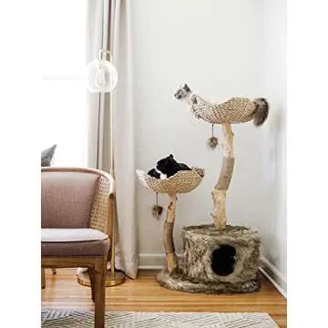 MAU Cat Tree Tower for Large Cats, Real Wood Luxury