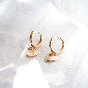 FETTERO Gold Plated Hoop Dangle Earrings Lightweight Drop Huggie Hoop Earrings for Women Hypoallergenic Earrings Dainty Wear - Heart Hoops