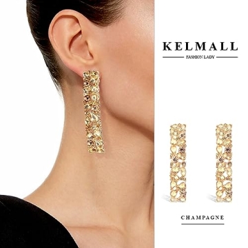 KELMALL Elegant Rhinestone Rectangle Earrings for Women