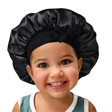 Satin Silk Bonnet Hair Caps for Kids - Adjustable Tie Band for Comfortable Sleep