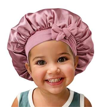 Satin Silk Bonnet Hair Cap for Kids - Adjustable Comfort 2pcs