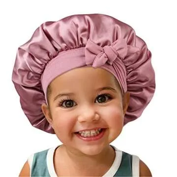 Satin Silk Bonnet Hair Cap for Kids - Adjustable Comfort 2pcs