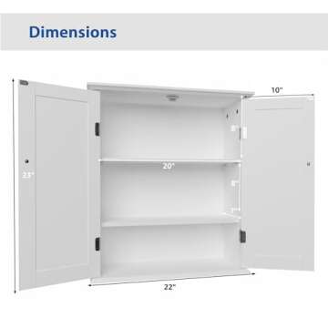 Modern Bathroom Wall Cabinet with Adjustable Shelf - Full Sized Wall Mounted Cabinets - Utility Medicine Cabinet for Kitchen Laundry Room - Wooden Storage Over Sink Toilet