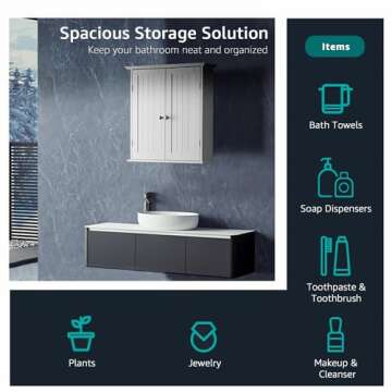 Modern Bathroom Wall Cabinet with Adjustable Shelf - Full Sized Wall Mounted Cabinets - Utility Medicine Cabinet for Kitchen Laundry Room - Wooden Storage Over Sink Toilet