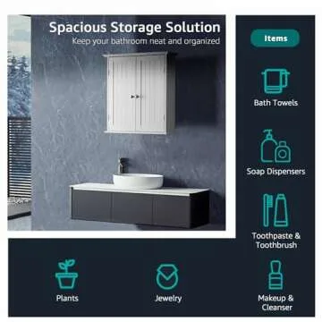 Modern Bathroom Wall Cabinet with Adjustable Shelf - Full Sized Wall Mounted Cabinets - Utility Medicine Cabinet for Kitchen Laundry Room - Wooden Storage Over Sink Toilet