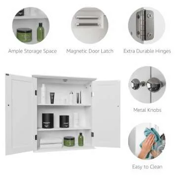 Modern Bathroom Wall Cabinet with Adjustable Shelf - Full Sized Wall Mounted Cabinets - Utility Medicine Cabinet for Kitchen Laundry Room - Wooden Storage Over Sink Toilet