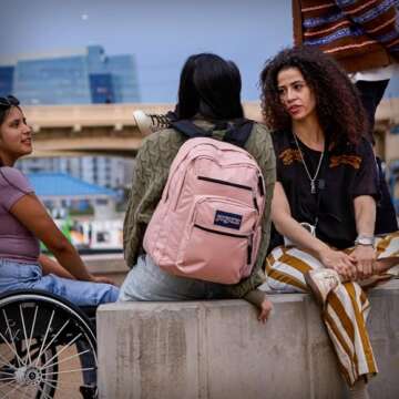 JanSport Laptop Backpack - Computer Bag with 2 Compartments, Ergonomic Shoulder Straps, 15” Laptop Sleeve, Haul Handle - Book Rucksack - Red/Multi Hippie Days