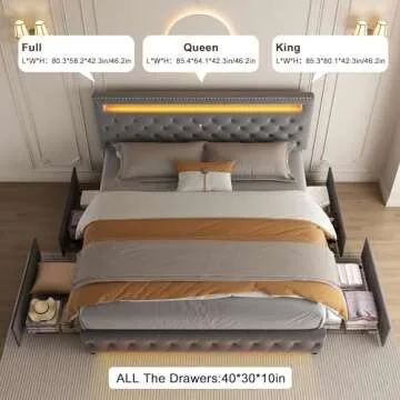 Stylish Queen LED Bed Frame with Storage Drawers
