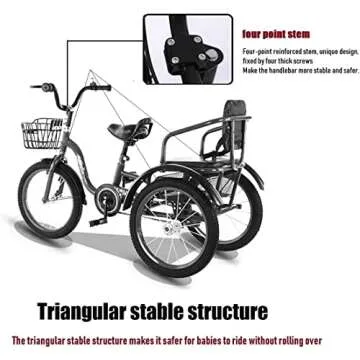 MJKCBD Kids Tricycle with passeng ​seat Outdoor Play Equipment Big Wheel Kids Double Trike Bike 16 Inch ​with Shopping Basket and Back Seat, for 2-10Years Old Boys and Girls Gift (red)