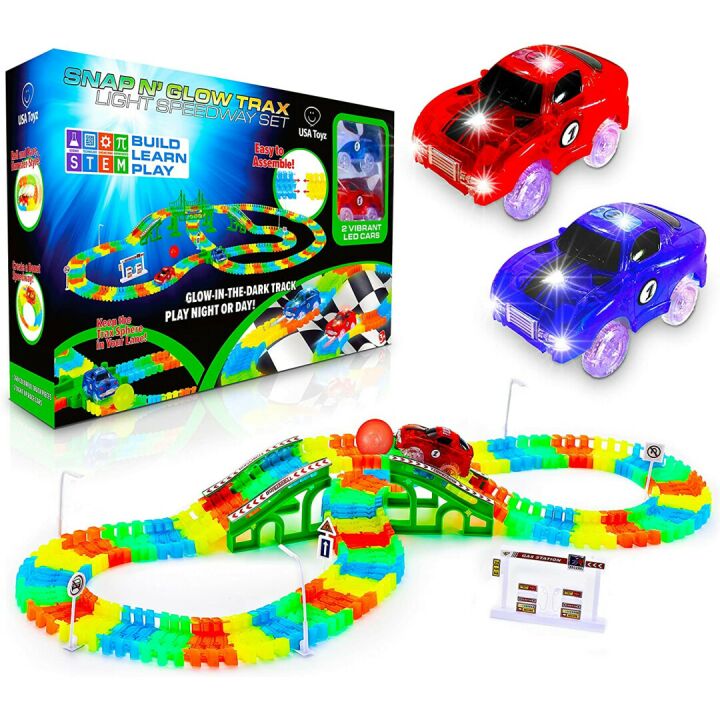 Glow Race Tracks Set with LED Cars - USA Toyz
