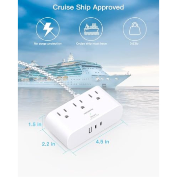 Cruise Ship Essentials HANYCONY Short Extension Cord 1 Ft, Small Power Strip 3 Outlets 3 USB Ports(2...