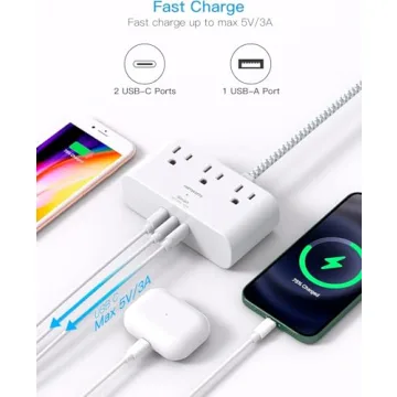 Compact 6 in 1 Power Strip with USB Ports for Travel